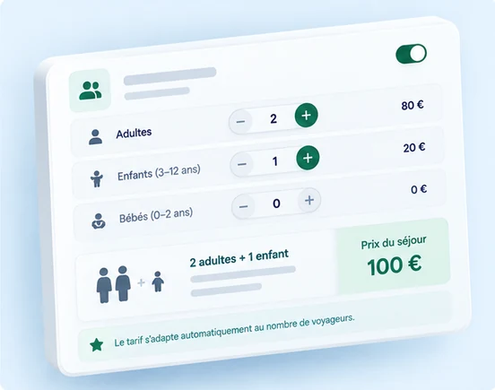 Interface DIRECT HPA pour adapter automatiquement le tarif d’un séjour au nombre d’adultes et d’enfants