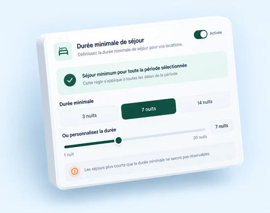 Interface DIRECT HPA pour définir la durée minimale d’un séjour dans un camping