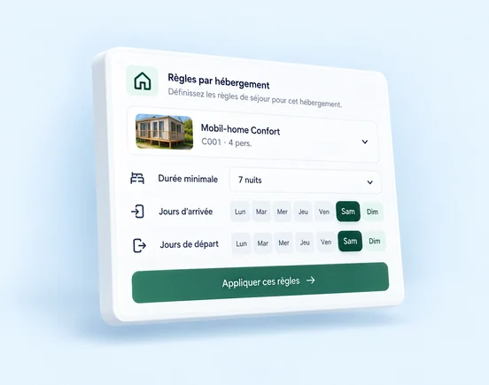 Interface DIRECT HPA pour appliquer des règles de séjour spécifiques à chaque hébergement d’un camping