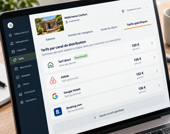 Interface DIRECT HPA pour gérer des tarifs spécifiques par canal de distribution d’un hébergement