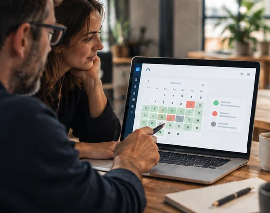 Interface DIRECT HPA distinguant les dates disponibles, réservées et bloquées dans un calendrier de camping