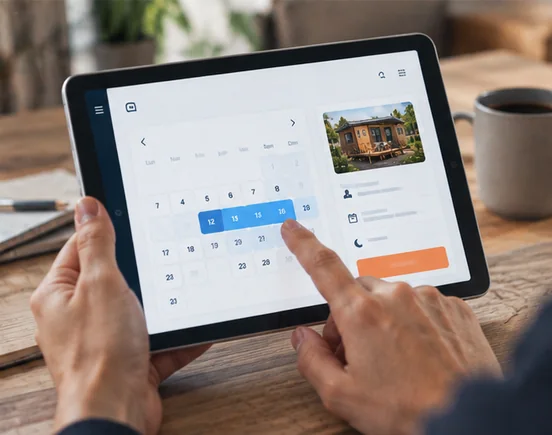 Interface DIRECT HPA sur tablette permettant de choisir les dates disponibles d’un séjour en camping